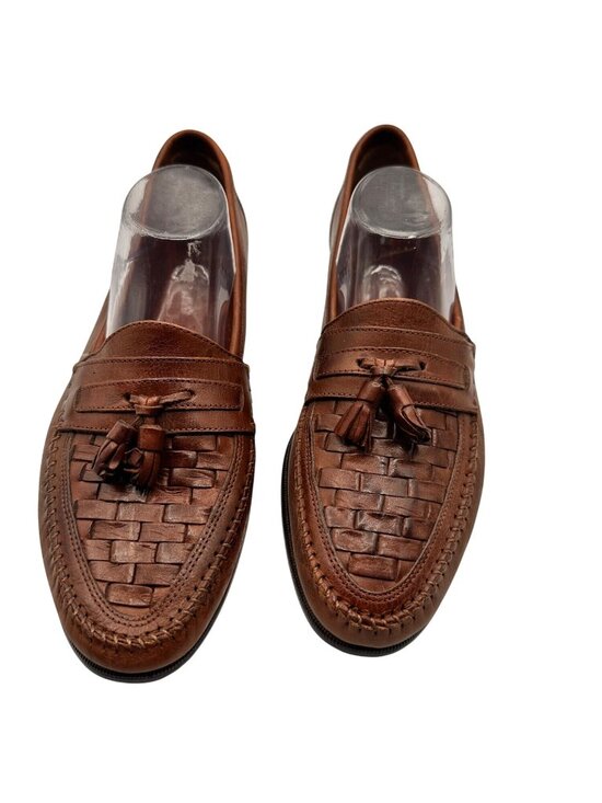 Oleg Cassini 11.5 Genuine Leather Tassel Loafers Woven Design Slip-On Style Brow main image 4